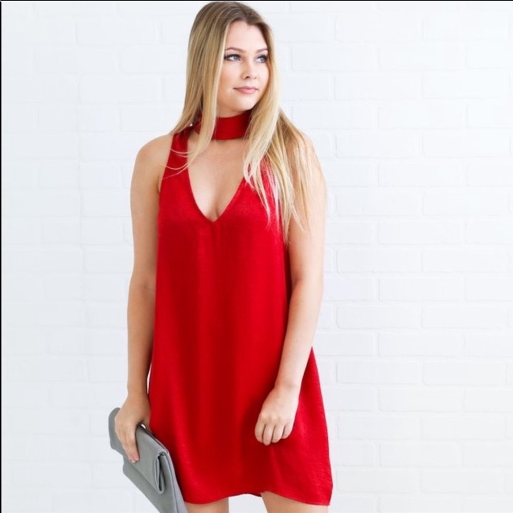 Show Me Your MuMu Red Mini Dress with Choker Neck